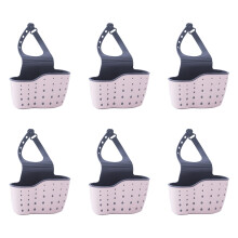 Adjustable Snap Button Sink Hanging Basket Double Layer-Pink