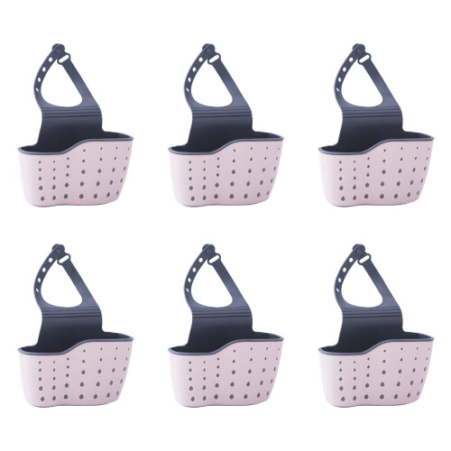 Adjustable Snap Button Sink Hanging Basket Double Layer-Pink