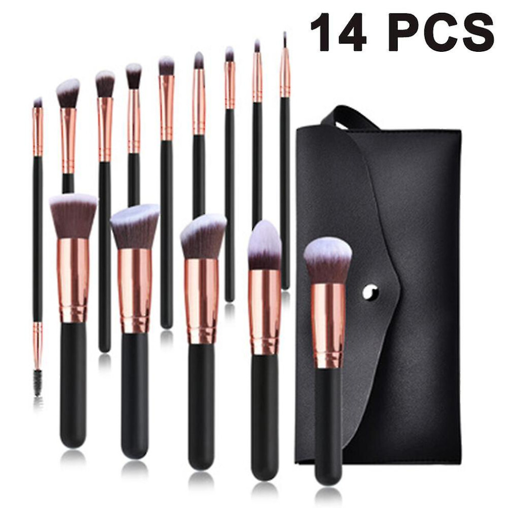 Professional Grade 14 Pcs Makeup Brush Set, Hypoallergenic Synthetic Bristles With Durable Aluminum Alloy Ferrules, Vegan Leather Travel Clutch For