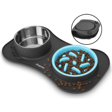 Set per la pappa degli animali domestici, composto da doppie ciotole in acciaio inossidabile per cani e gatti, con sistema di alimentazione lenta per