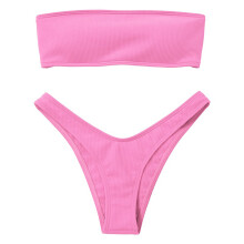 Bygelfri bikini för kvinnor, högt skuren bikiniset med snabbtorkande tyg, tvådelad baddräkt med avtagbar vaddering och stretchig polyester