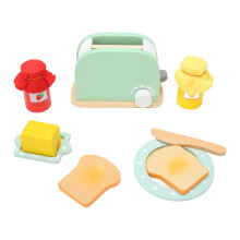 Gelber Holz-Toaster-Spielset mit Flasche und Scheiben für Kinder