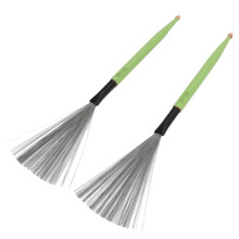 2PCS Double Headed Maple Drum Brush with Rubber & Steel Wires, Green