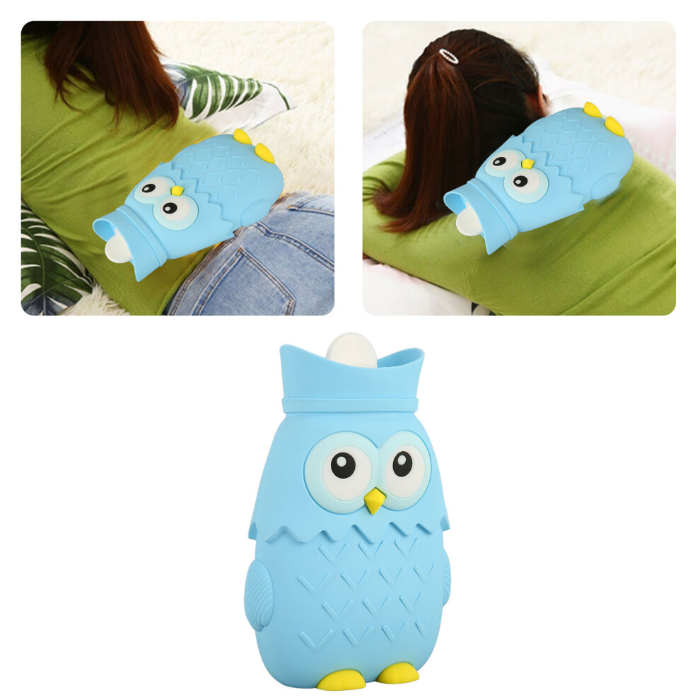 Light/Blue Cute Owl Shape 400Ml Silicone Hot Water Bottle For Microwave Hand Warmer