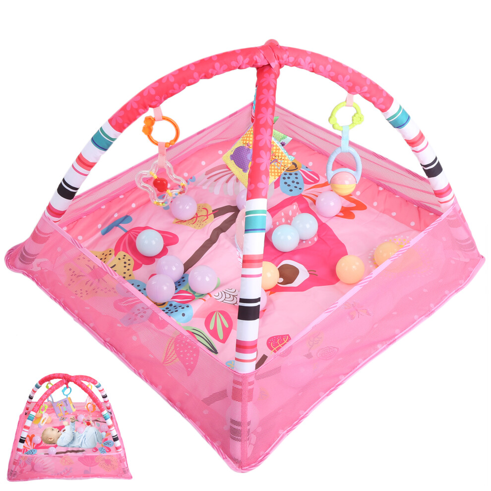 Pink Newborn Baby Playmat Gym - Sensory Growth & Safety Carpet