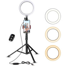 (As show, One size) Selfie Ring Light with Tripod Stand & Cell Phone Holder for Live Stream/Mak
