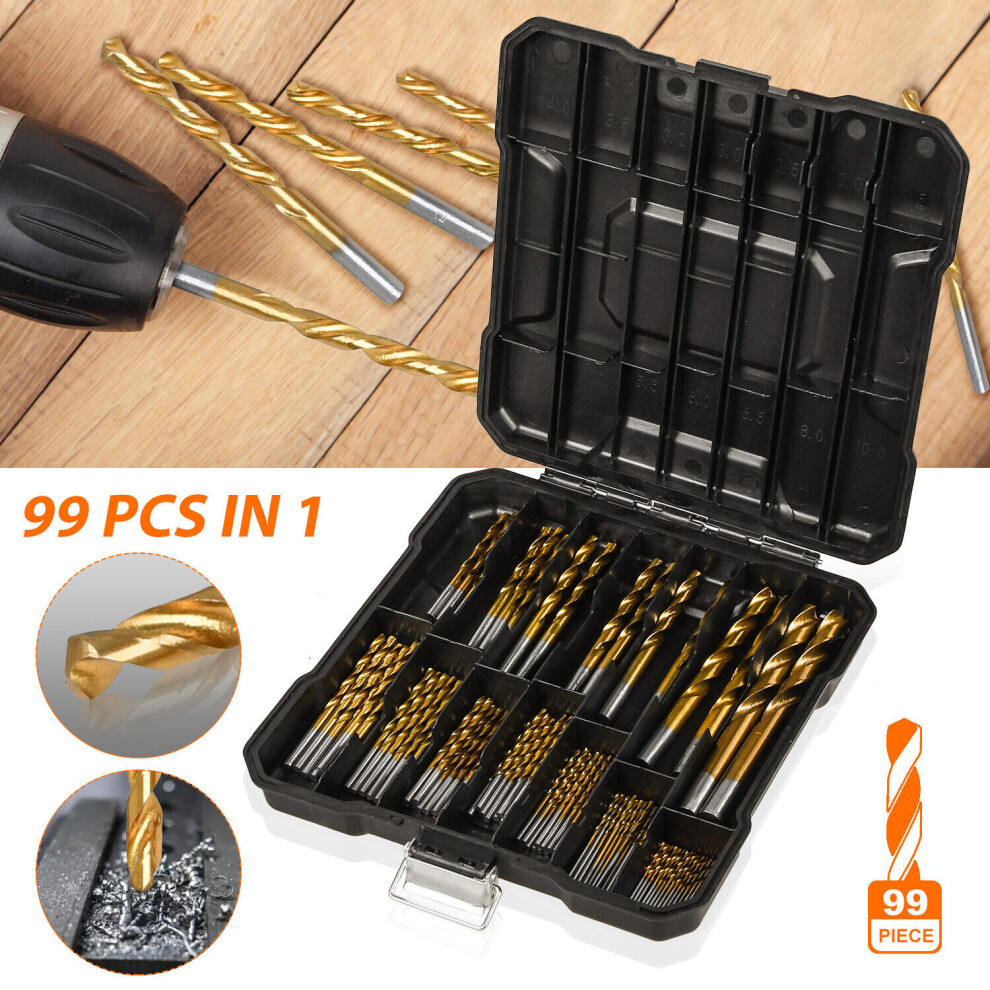 High Speed Steel Twist Drill Bit Set, Titanium Coated Bits With 135 Self Centering Tip And Chatter Free Design, Precision Ground For Metal Wood 9009791577730