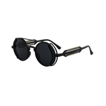 Runde solbriller med metalstel til mænd og kvinder, unisex-stil retro steampunk-solbriller med cirkulære linser, blokerer 100% UVA- og UVB-stråler