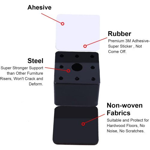 Elevadores autoadesivos para camas e móveis, elevadores de móveis resistentes para elevar camas, sofás, mesas e cadeiras, suporte robusto em aço 1