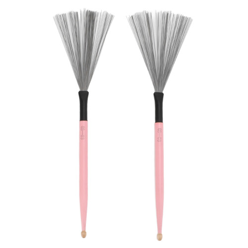 2PCS Pink Maple Drum Brush Dual Headed Percussion Stick with Steel & Rubber Tips 1