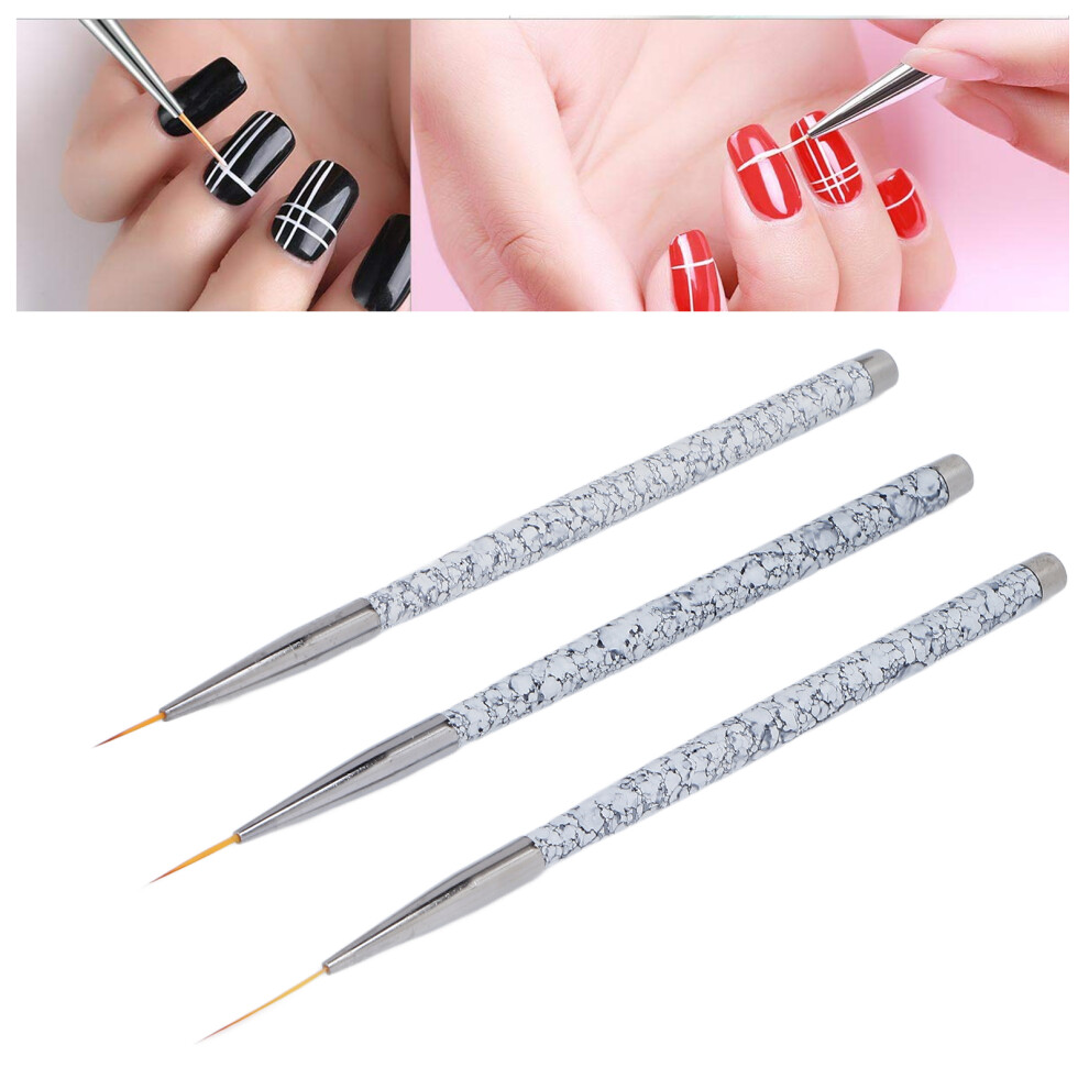3Pcs Nail Art Liner Brush Set, 11mm-20mm Nylon Manicure Tools