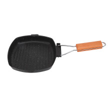 Innovative Grilling Companion, Die Cast Carbon Steel Non-Stick Griddle With Foldable Beech Wood Handle, Perfect For Fat-Free Cooking And Space Saving