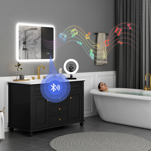 Homcom HOMCOM 600 x 800 mm Bluetooth Bathroom Mirror with LED Lights Wall Mounted