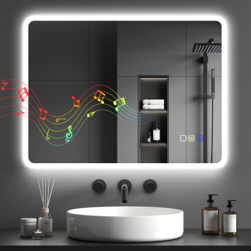 Homcom HOMCOM 600 x 800 mm Bluetooth Bathroom Mirror with LED Lights Wall Mounted 1
