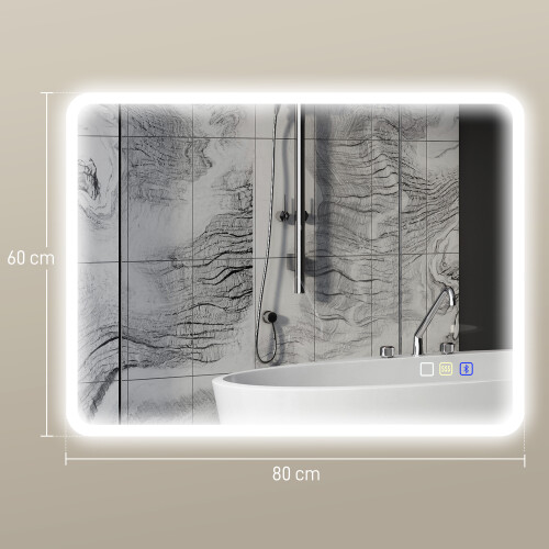 Homcom HOMCOM 600 x 800 mm Bluetooth Bathroom Mirror with LED Lights Wall Mounted 2