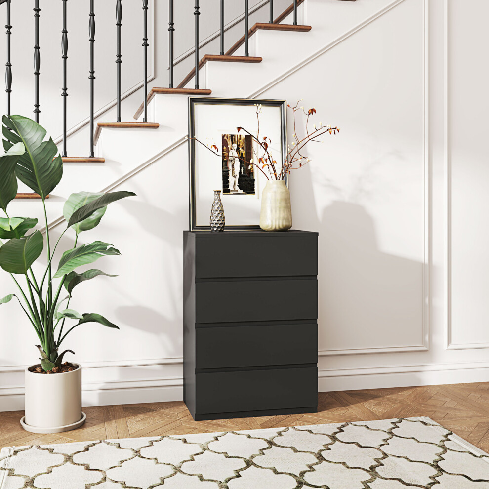 Homcom Bedroom Chest Of Drawers, 4 Drawers Dresser, Drawer Unit, Black