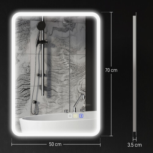 Homcom HOMCOM 500 x 700 mm Bluetooth Bathroom Mirror with LED Lights Wall Mounted 2