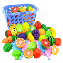 Grocery Basket Toys Toddler Educational Play Set Kitchen Pretend Cutting Play Food Realistic Design Plastic Mini Dishes Safe Plastic Material