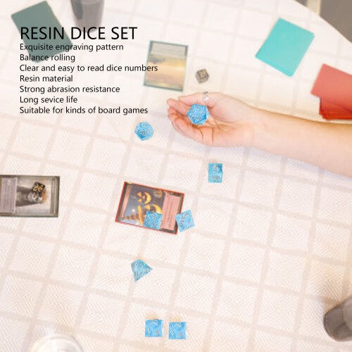 7pcs Light Blue Silver Resin Polyhedral Dice Set for Tabletop RPG Games 2