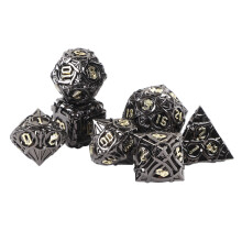 7PCS Hollow Brass Polyhedral Dice Set with Clear Coating for Gaming
