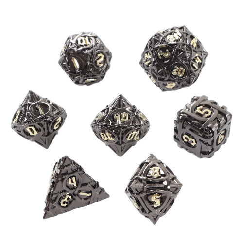 7pcs Hollow Brass Polyhedral Dice Set, Clear Coating, Durable Game Toy 1