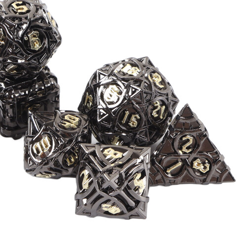 7PCS Hollow Brass Polyhedral Dice Set with Clear Coating for Gaming 2