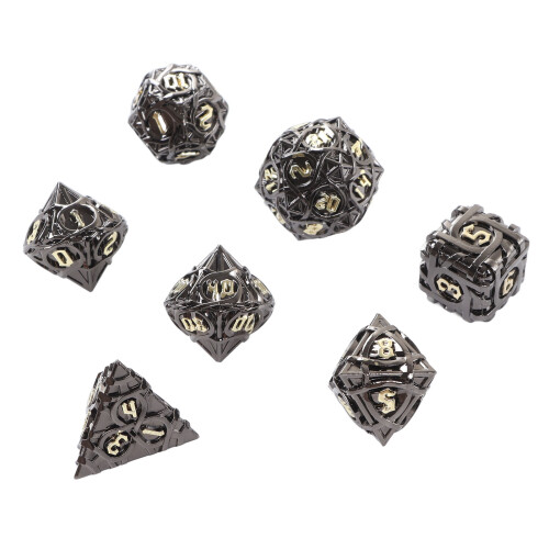 7pcs Hollow Brass Polyhedral Dice Set, Clear Coating, Durable Game Toy