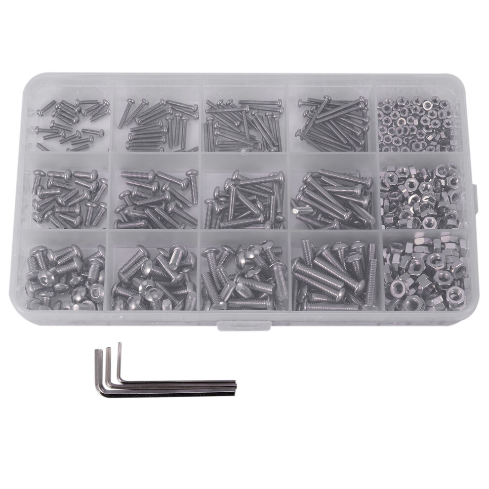 480Pcs Button 12 Sizes Screw And Nuts Kit,M2 M3 M4 Steel Assorted Hex Socket Cap Bolts Screws Nuts Assortment Set Kit 4712259247636