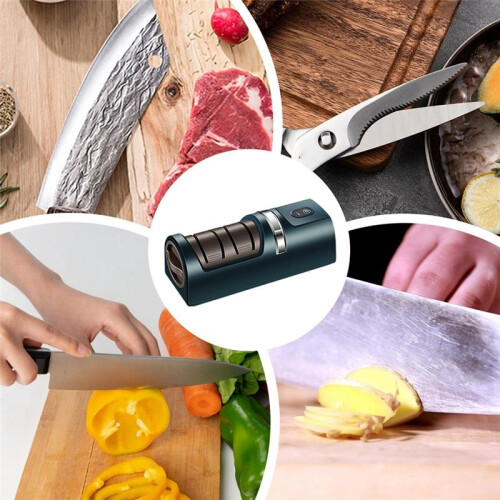 Electric Rechargeable Cutter Sharpener - Quick Polishing Multifunctional Kitchen Gadget Dark Green 1
