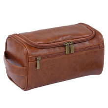 Unisex Vintage Lyx Toalettväska Resor Nödvändiga Business Kosmetiska Makeup-Fodral Hängande Förvaringsväskor Bruna