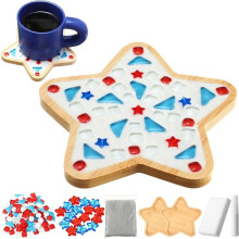2 Sets DIY Glass Mosaic Tiles Red White  Gift for Adults Patriotic Handmade Home Decoration
