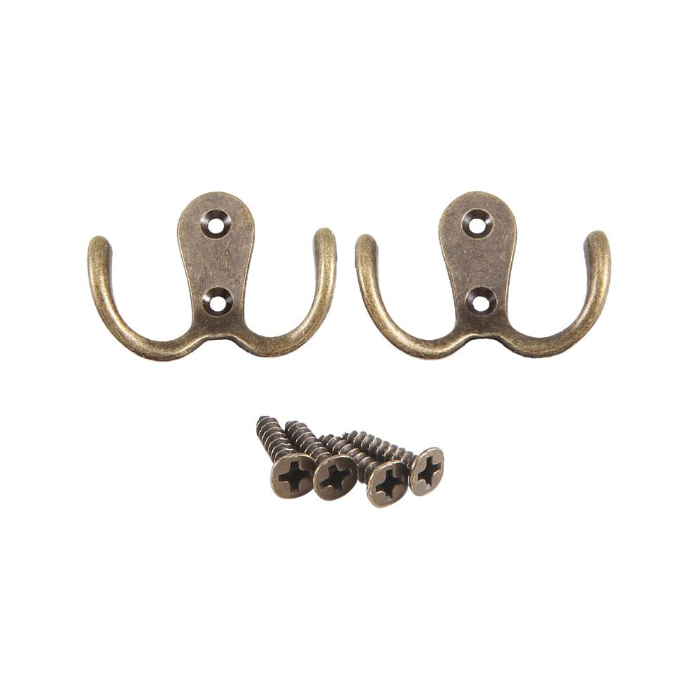 2 X Screw Hook Retro Metal Double Hook Metal Wall Mount Hanger Coat Antique Bronze For Hats 4712975335471