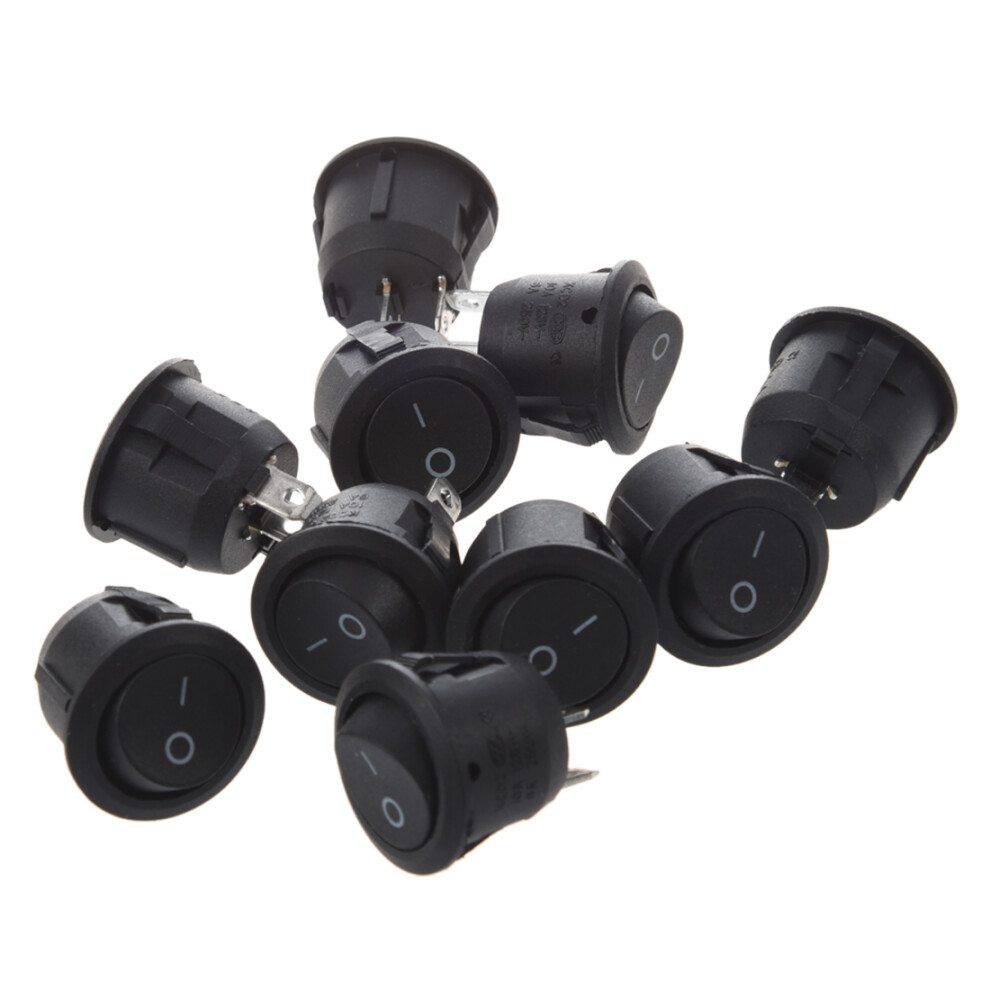 10Pcs Ac 6A 10A 250V Off Snap In Spst Round Boat Rocker Black 4713405660323
