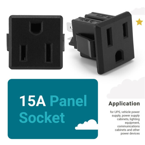 Prise de courant CA 125V 15A Prise de sortie USB Noire 2