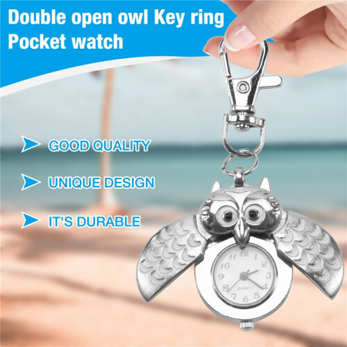 Doppel offen Eule Schluesselanhaenger Tasche Uhr 2