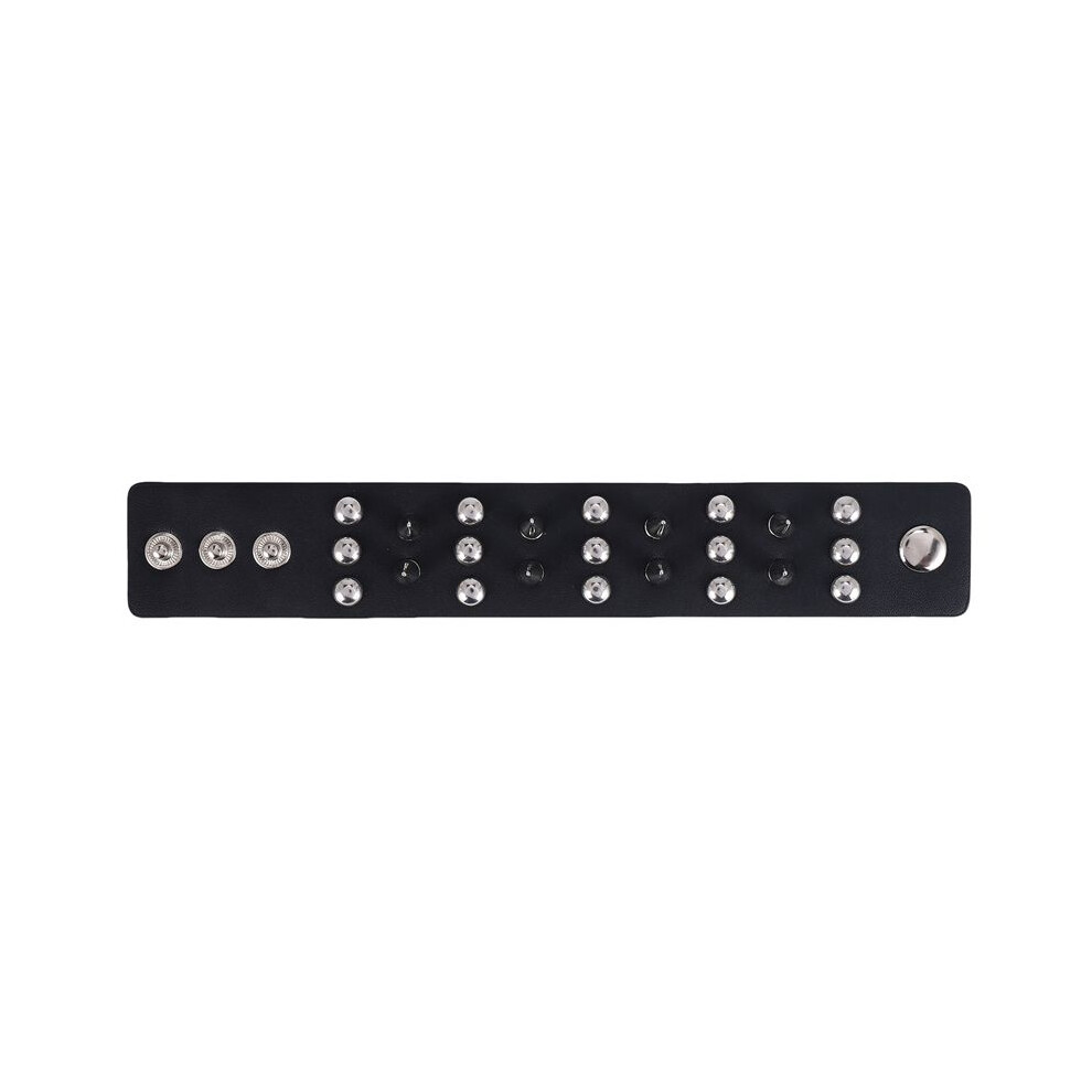 Metal Leather Men Bracelet With Spikes Studded Black 4712858642658