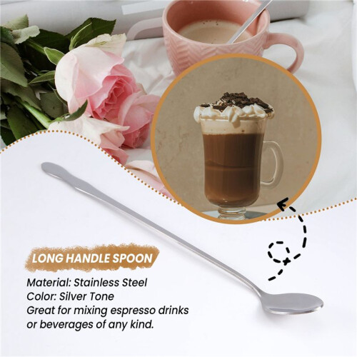 10" Stainless Steel Tableware Long Handle Scoop Teaspoon 1