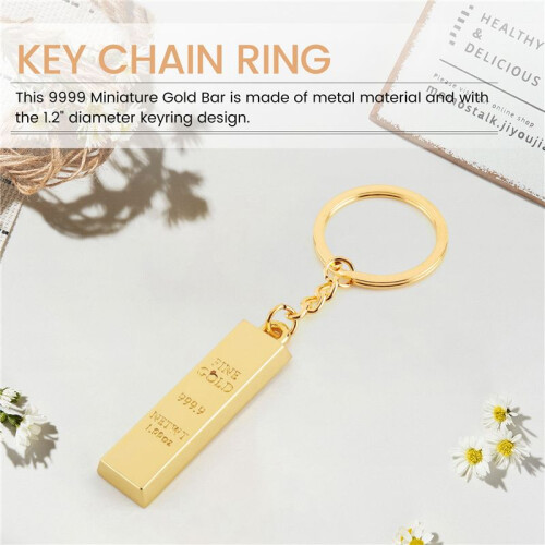 Faux 9999 Miniature Gold Tone Bar Pendant Key Chain 1