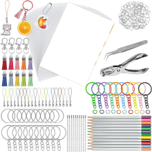 Keychain Kit,With 20 Sheets 7.9"X5.7"Shrink Art Paper Pencils,Colorful Key Rings&Jump Rings,Tassels Hole Punch,Tweezers