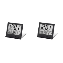 2X Electronic Folding LCD Digital Alarm Clock Desktop Temperature Hygrometer Clock Black