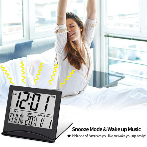 2X Electronic Folding LCD Digital Alarm Clock Desktop Temperature Hygrometer Clock Black 1
