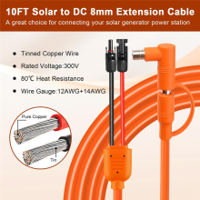 Solar To DC 8Mm Charge Extension Cable 10FT,12AWG 14AWG Solar Cable With Solar Panel Connector To DC7909/8020