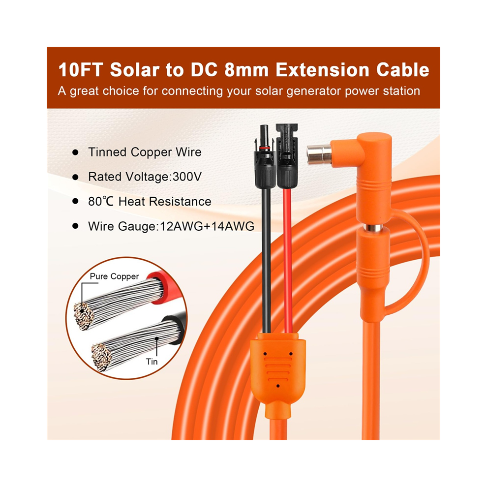 Solar To Dc 8Mm Charge Extension Cable 10Ft,12Awg 14Awg Solar Cable With Solar Panel Connector To Dc7909/8020 6935161549034