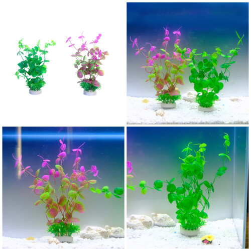 4Pcs Artificial Plant with Base Aquariums Ornament Easy-Green 2