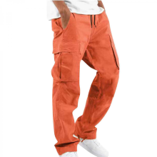 Men's Cargo Fitness Pants with Multiple PocketsOrangeM