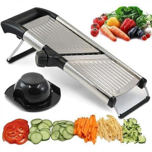 Adjustable Stainless Steel Mandolin Slicer with Foldable Non-Slip Base