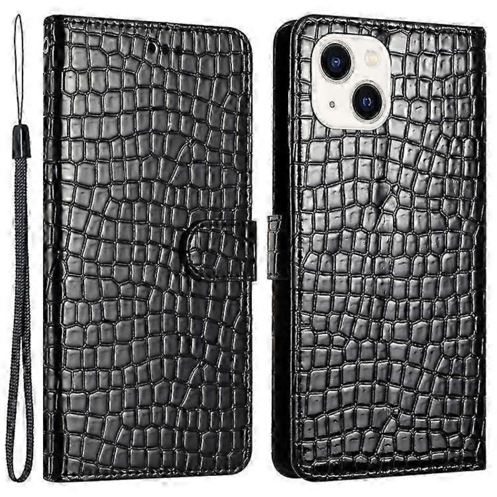 Crocodile Pu Leather Flip Wallet Case With Stand & Strap For Iphone 14Black 5008878218829