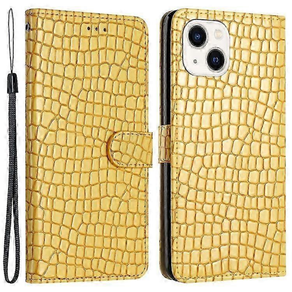 Crocodile Pu Leather Flip Wallet Case With Stand & Strap For Iphone 14Yellow 5008878218843