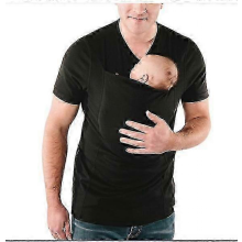 Men's Kangaroo Dad Baby Carrier T-Shirt with Built-in Infant Pouch for Newborn SupportBlackM