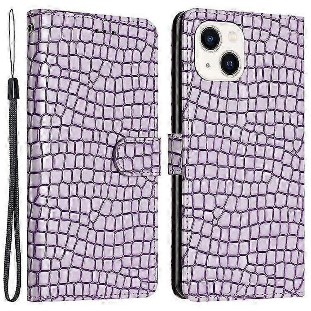 Crocodile Pu Leather Flip Wallet Case With Stand & Strap For Iphone 14Purple 5008878218836